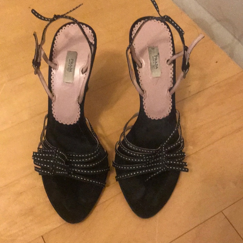 Prada black with white stitching heels